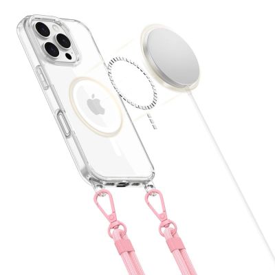 2. Tech-Protect Flexair Chain MagSafe Hülle für iPhone 16 Pro - Transparent + 2 Tragebänder (Pink und Grau)