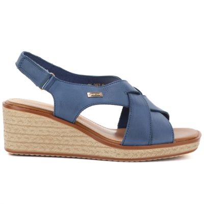 2. Sergio Leone SK297 Marineblaue Damen-Keilsandalen aus Leder