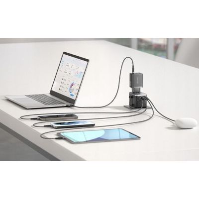 9. Vention 65W GaN Universal-Reiseadapter mit Ladegerät, 2x USB-A, 2x USB-C, Schwarz