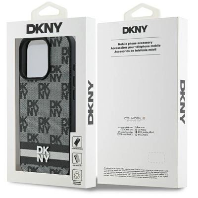 8. DKNY Schutzhülle mit Karomuster und bedruckten Streifen für iPhone 16 Pro, Schwarz