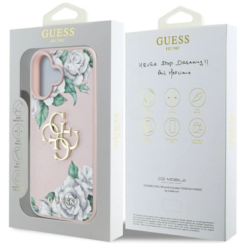8. Guess Grained Roses Big 4G Logo iPhone 16 Hülle - Rosa