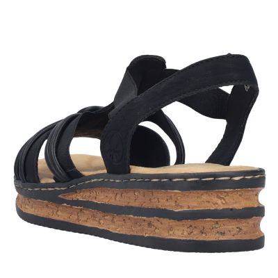 2. Schwarze Damen-Sandalen mit elastischem Riemen, Modell Rieker 62969-00