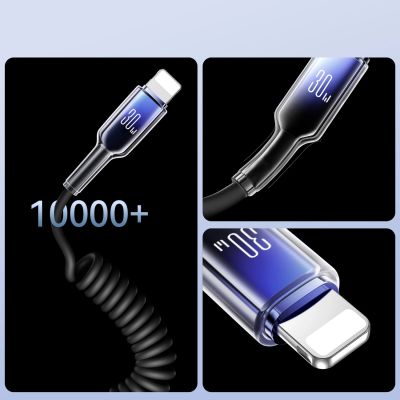 7. Joyroom S-A43 Crystal-Clear Series 30W USB-C – Lightning Spiralkabel 1,5 m – Schwarz