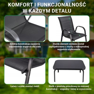 6. Klassisches Gartenmöbelset aus Textil aus dem Schwarzwald, zwei Stühle + schwarzer Tisch