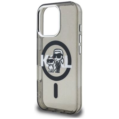 6. Karl Lagerfeld IML Glitter Karl & Choupette Sketch Logo MagSafe Hülle für iPhone 16 Pro Max - Schwarz