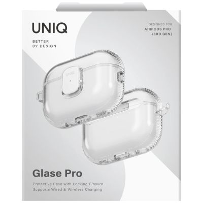6. Uniq Glase Pro Schutzhülle für AirPods Pro 3 mit Schlossfunktion – Transparent