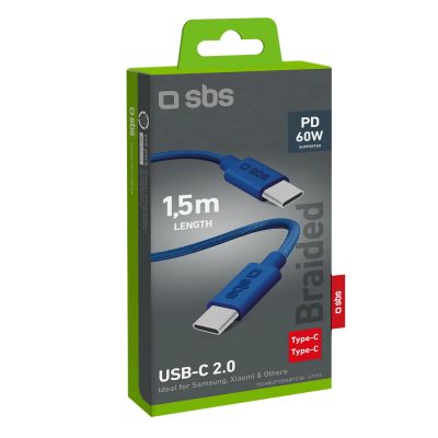 2. SBS TECABLETISSUETCB USB-C – USB-C-Kabel 1,5 m 60 W geflochten – blau
