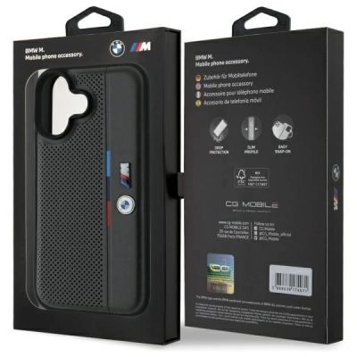 8. BMW M Perforiertes Tricolor-Detaillinien-Design iPhone 16 Hülle – Dunkelgrau