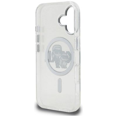 7. Karl Lagerfeld IML Glitter Karl & Choupette Sketch Logo MagSafe Hülle für iPhone 16 - Transparent