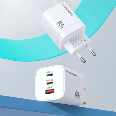 9. Wozinsky CGWCW 65W GaN Wandladegerät USB-A / 2 x USB-C - Weiß
