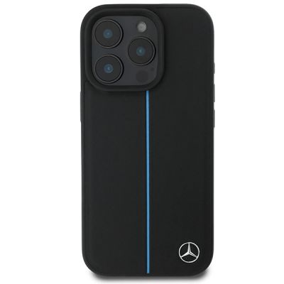 3. Mercedes MB Blue Line MagSafe-Lederhülle für iPhone 16 Pro – Schwarz