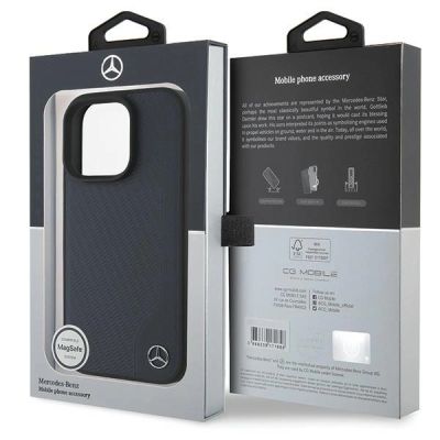 8. Mercedes MB MagSafe-Hülle in Holzoptik mit Lederimitat für iPhone 16 Pro Max – Marineblau