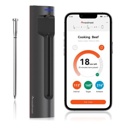 Meatmeet S Pro Küchenthermometer mit Bluetooth-App für Grill, Backofen, Smoker – Grau