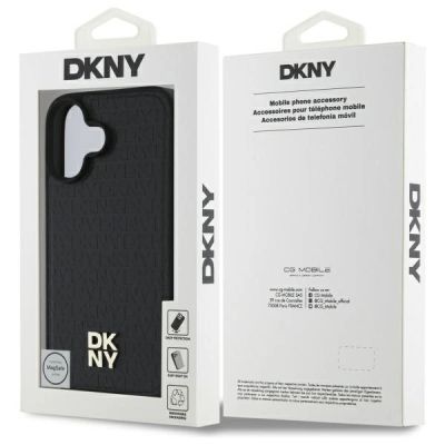 8. DKNY Repeat Pattern Stack Logo MagSafe iPhone 16 Hülle – Schwarz