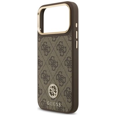 6. Guess 4G Strass Logo MagSafe Hülle für iPhone 18 Pro Max / 17 Pro Max – Braun
