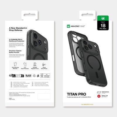 8. AmazingThing Titan Pro Objektivhülle für iPhone 18 Pro Max mit Kameraabdeckung und Trageschlaufe, kompatibel mit MagSafe – Schwarz