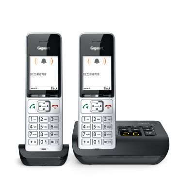 4. Gigaset COMFORT 500A Duo-Telefon (Analog/DECT) mit Anrufernamen und --ID, Schwarz/Silber
