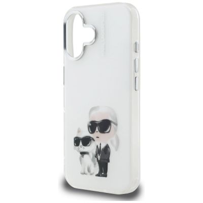 6. Karl Lagerfeld IML Aquarelle Karl & Choupette & Logo iPhone 16 Hülle - Weiß