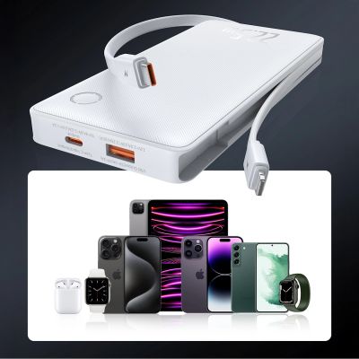 12. Baseus Airpow Lite 10000mAh 22,5W Powerbank mit integrierten USB-C- und Lightning Kabeln – Weiß