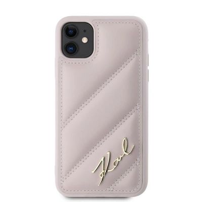 3. Karl Lagerfeld Diagonal Quilted Script Hülle für iPhone 11 / Xr – Rosa
