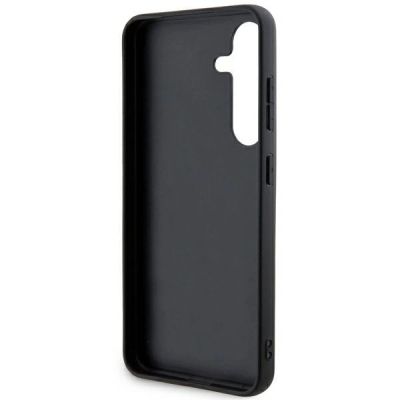 6. DKNY Leder-Monostreifen- und Metall-Logo-Hülle für Samsung Galaxy S24+ – Schwarz