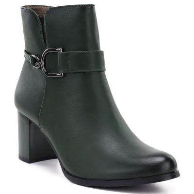 Gefütterte Damen-Ankle-Boots mit Absatz, grün, M.Daszyński SA125-32