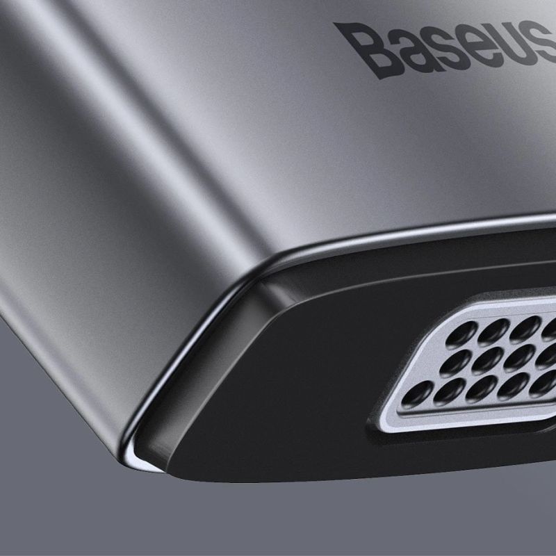 25. Baseus Metal Gleam 11in1 multifunktionaler USB Type C HUB - 3x USB 3.2 Gen 1 5Gbps / USB Type C PD 100W / 3,5 mm Miniklinke AUX / VGA Full HD 60Hz / 2x HDMI 4K 30Hz / TF- und SD-Kartenleser / RJ45 1Gbps grau (CAHUB -CT0G)