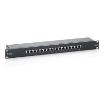 CAT6-Patchpanel, 16 Ports, schwarz, 19" (1U)