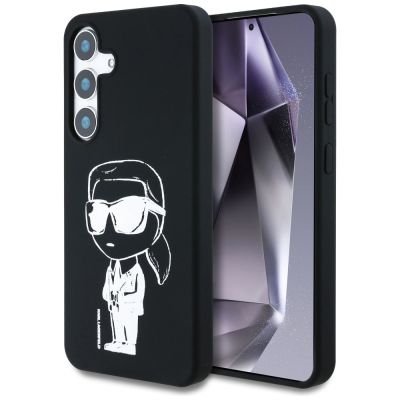 Karl Lagerfeld Silikon Graffiti Ikonik gedrucktes Logo MagSafe Samsung Galaxy S25 Hülle schwarz