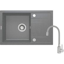 Granitspüle mit Einzelbeckenarmatur und Abtropffläche