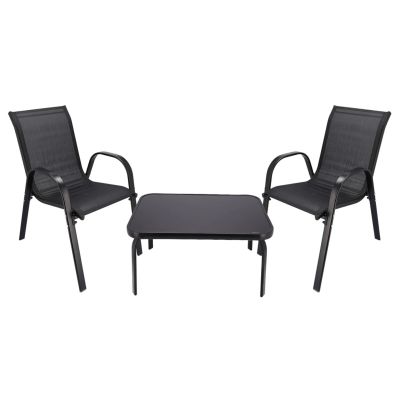 10. Klassisches Gartenmöbelset aus Textil aus dem Schwarzwald, zwei Stühle + schwarzer Tisch