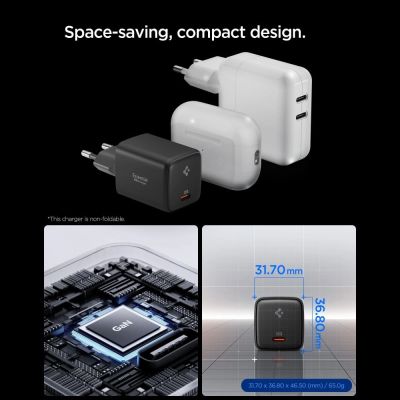 3. Spigen EE451EU Essential USB-C 45W Wandladegerät – Schwarz
