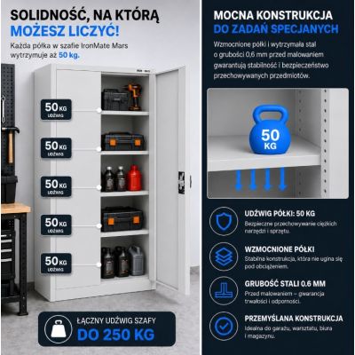 8. Iron Mate MARS Metall-Garagenschrank 185 x 90 x 45 Grau RAL7035