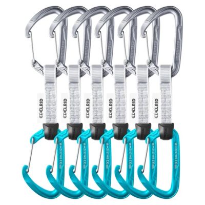Edelrid 737930106020 Kletterkarabiner, Verschluss mit Verriegelung, D-Form, Blau, Silber, 6 Stück