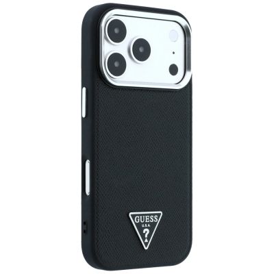 4. Guess MagSafe-Hülle mit genarbtem Dreieckslogo für iPhone 17 Pro Max / 18 Pro Max – Schwarz