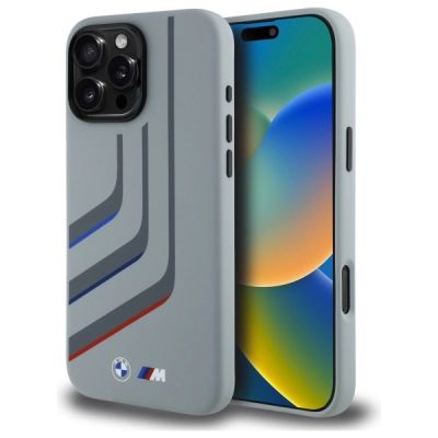 BMW Silikon Turning Lines MagSafe Hülle für iPhone 16 Pro Max – grau