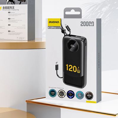 2. Dudao K13 10000mAh Powerbank mit integriertem Kabel – Schwarz