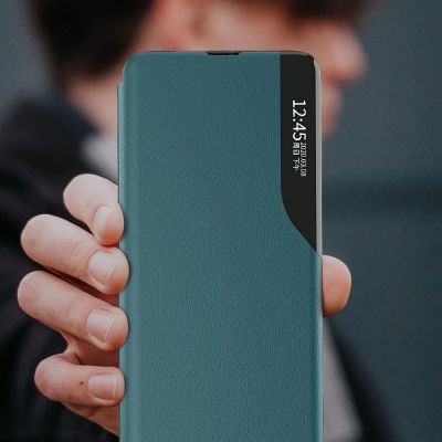 10. Eco Leather View Case booktype case schutzhülle aufklappbare hülle Samsung Galaxy A72 4G grün