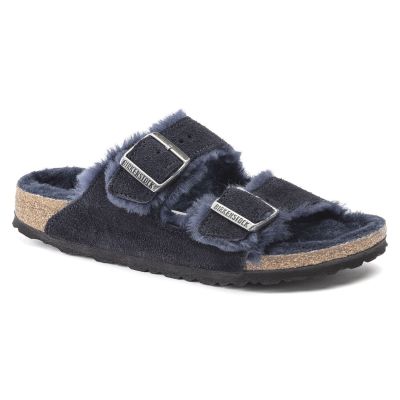 7. Birkenstock Arizona VL Shearling Midnight Wildleder Breite Regular Pantoletten (1020592)