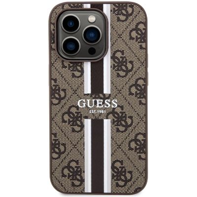 3. Guess 4G Printed Stripes MagSafe-Hülle für iPhone 15 Pro – braun