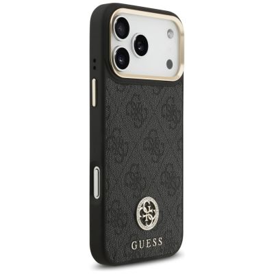 4. Guess 4G Srtass Logo & Big Strap Metal Buttons MagSafe Case für iPhone 17 Pro Max - Schwarz