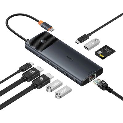 5. Baseus Metal Gleam II 10in1 HDMI USB-A USB-C RJ45 SD/TF Hub - Grau