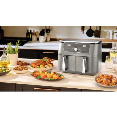 28. Ninja DZ400EU Doppelfritteuse 9,5 l, autonom, 2470 W, Heißluftfritteuse, Grau