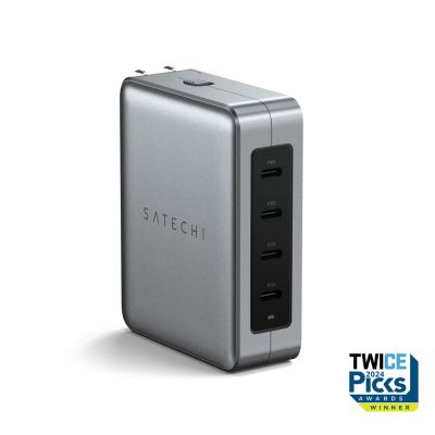 4. Satechi 4-Port GaN Reiseladegerät - 145W Reiseladegerät mit 4 Steckdosenadaptern - US, UK, EU, AS (4x USB-C)