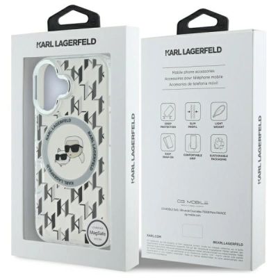 8. Karl Lagerfeld IML Monogram Karl & Choupette Head MagSafe-Hülle für iPhone 16 – transparent