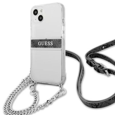 2. Guess GUHCP13SKC4GBSI iPhone 13 mini 5.4" Transparentes Hartschalenetui 4G Graues Armband Silberne Kette