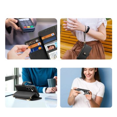 2. Dux Ducis Lawa Lederhülle für Samsung Galaxy S25+ mit abnehmbarer magnetischer Brieftasche – Schwarz