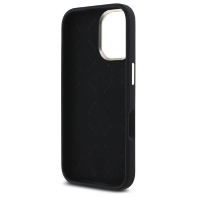 7. Guess Silikonhülle mit Metalllogo und Rahmen für iPhone 16 Plus – Schwarz