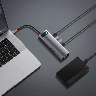 9. Baseus Metal Gleam 11in1 multifunktionaler USB Type C HUB - 3x USB 3.2 Gen 1 5Gbps / USB Type C PD 100W / 3,5 mm Miniklinke AUX / VGA Full HD 60Hz / 2x HDMI 4K 30Hz / TF- und SD-Kartenleser / RJ45 1Gbps grau (CAHUB -CT0G)