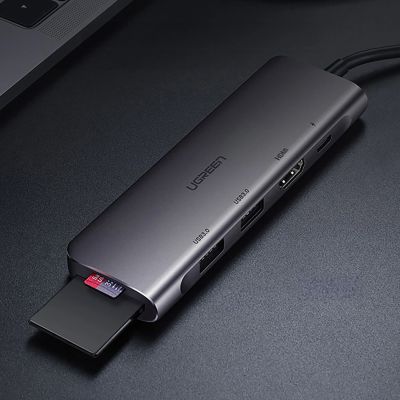 6. Ugreen CM1956in1-Adapter USB-C – HDMI / 2x USB-A 3.0 / USB-C PD/SD/TF-Leser – Grau